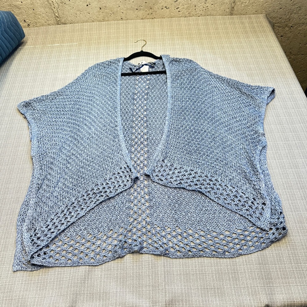 New Boho Oversize Open Knit Crochet Cardigan One Size Blue Layering Coastal